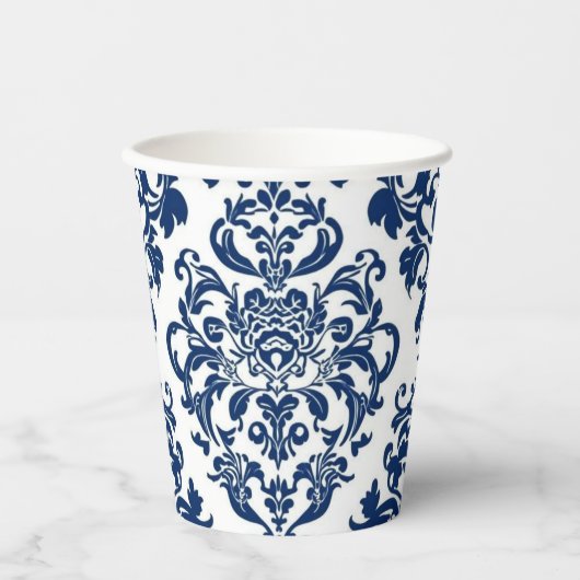 Elegant Victorian Damask Flower Pattern Navy Blue  紙コップ (正面)