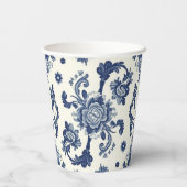 Elegant Victorian Damask Flower Pattern Navy Blue  紙コップ (裏面)