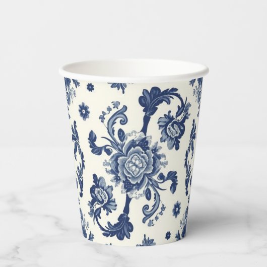 Elegant Victorian Damask Flower Pattern Navy Blue  紙コップ (裏面)