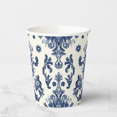 Elegant Victorian Damask Flower Pattern Navy Blue  紙コップ (左)