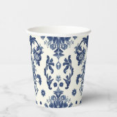 Elegant Victorian Damask Flower Pattern Navy Blue  紙コップ (右)