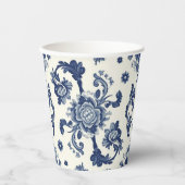Elegant Victorian Damask Flower Pattern Navy Blue  紙コップ (正面)