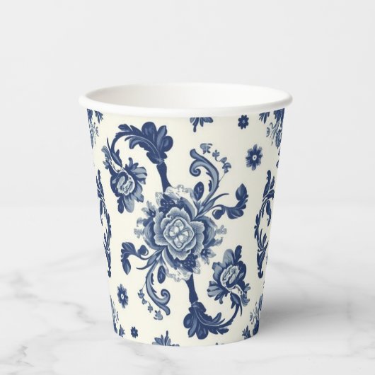 Elegant Victorian Damask Flower Pattern Navy Blue  紙コップ (正面)