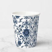 Elegant Victorian Damask Flower Pattern Navy Blue  紙コップ (左)
