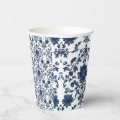 Elegant Victorian Damask Flower Pattern Navy Blue  紙コップ (右)