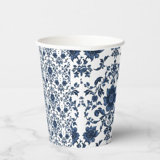 Elegant Victorian Damask Flower Pattern Navy Blue  紙コップ (右)