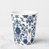 Elegant Victorian Damask Flower Pattern Navy Blue  紙コップ (正面)