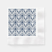 Elegant Victorian Damask Flower Pattern Navy Blue  縁ありカクテルナプキン (正面)