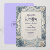 Elegant Victorian Dusty Blue Faux Embossed Rose 招待状 (正面/裏面)
