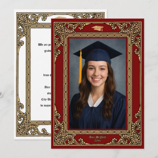 Elegant Victorian Era 1877 Graduation 案内状 (正面/裏面)