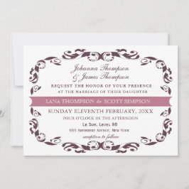 Elegant Victorian Flourish Filigree White Wedding 招待状