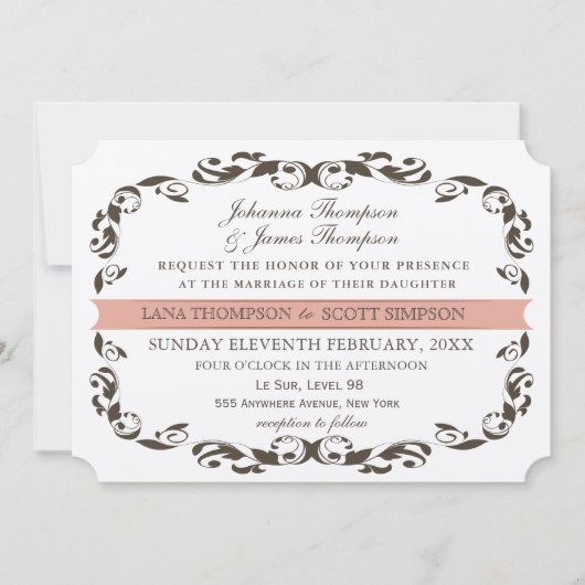 Elegant Victorian Flourish Filligree White Wedding 招待状 (正面)