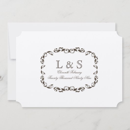 Elegant Victorian Flourish Filligree White Wedding 招待状 (裏面)