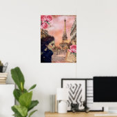 Elegant Victorian Girl & Black Cat In Paris ポスター (ホームオフィス)