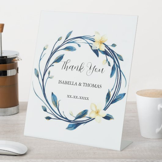 Elegant Victorian Navy Blue Lily Floral Botanical  台座サイン (インサイチュ)