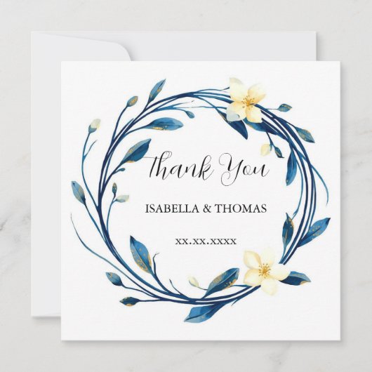 Elegant Victorian Navy Blue Lily Floral Botanical  招待状 (正面)