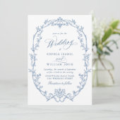 Elegant Victorian Ornate Floral Dusty Blue Wedding 招待状 (スタンド正面)