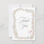 Elegant Victorian Pastel Floral Bow Wedding サンキューカード (正面)