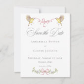 Elegant Victorian Pastel Floral Bow Wedding セーブザデート (正面)