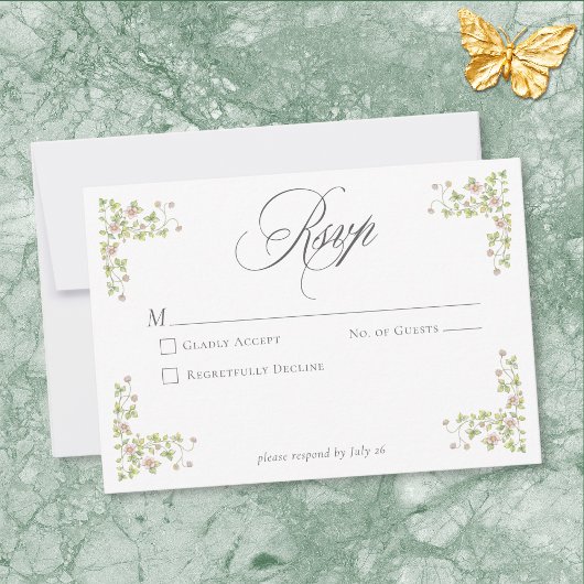 Elegant Victorian Pastel Floral Bow Wedding 出欠カード