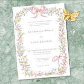 Elegant Victorian Pastel Floral Bow Wedding 招待状