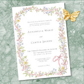 Elegant Victorian Pastel Floral Bow Wedding 招待状
