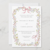 Elegant Victorian Pastel Floral Bow Wedding 招待状 (正面)