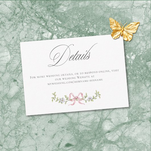 Elegant Victorian Pastel Floral Bow Wedding Detail エンクロージャーカード