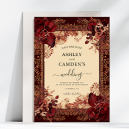 Elegant Victorian Red Gold Wedding セーブザデート