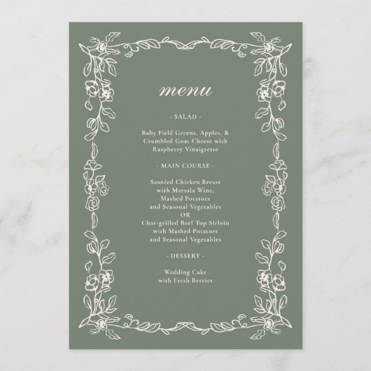 Elegant Victorian Sage Green Wedding メニュー (正面)