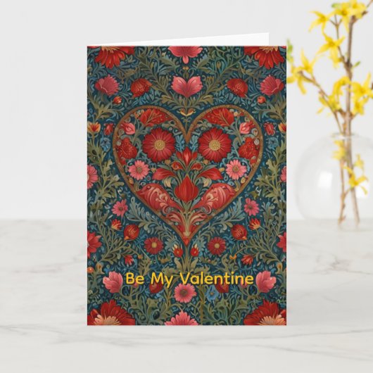 Elegant Victorian Valentines Day heart design カード (黄色い花)