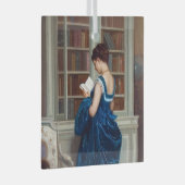 Elegant Victorian Woman Reading in Library ガラスオーナメント (正面右)