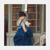 Elegant Victorian Woman Reading in Library ガラスオーナメント (裏面)