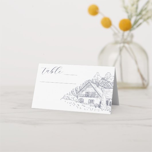 Elegant Vineyard Illustration Destination Wedding プレイスカード (正面)