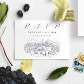 Elegant Vineyard Illustration Destination Wedding 出欠カード