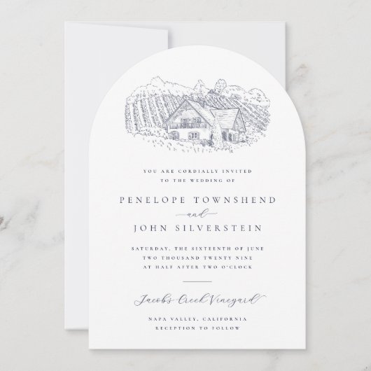 Elegant Vineyard Illustration Destionation Wedding 招待状 (正面)