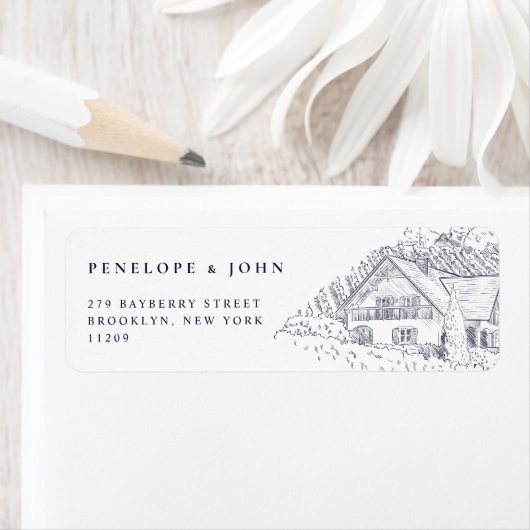 Elegant Vineyard Illustration Wedding Return ラベル (インサイチュ)