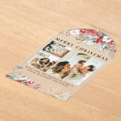 Elegant Vintage Arch Botanical Red Christmas Card アクリル招待状 (レイダウン)