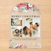 Elegant Vintage Arch Botanical Red Christmas Card アクリル招待状 (正面)