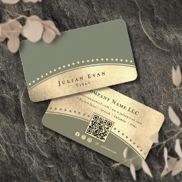 Elegant Vintage Arch Glitter Gold Sage Green 名刺