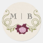 Elegant Vintage Art Nouveau Burgundy Pink Flowers ラウンドシール (正面)