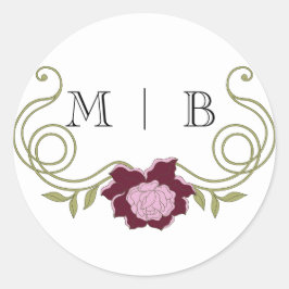 Elegant Vintage Art Nouveau Burgundy Pink Flowers ラウンドシール