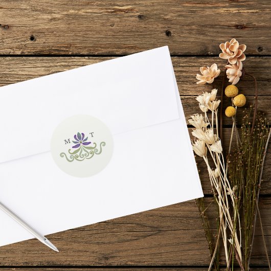 Elegant Vintage Art Nouveau Floral Wedding ラウンドシール