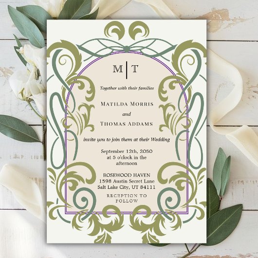 Elegant Vintage Art Nouveau Floral Wedding 招待状