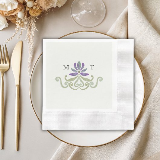 Elegant Vintage Art Nouveau Initials Wedding 縁ありカクテルナプキン