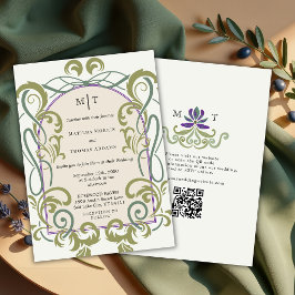 Elegant Vintage Art Nouveau QR Code Floral Wedding 招待状