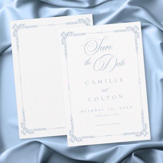 Elegant Vintage Baroque Dusty Blue Wedding セーブザデート