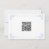 Elegant Vintage Baroque Dusty Blue Wedding QR 出欠カード (裏面)