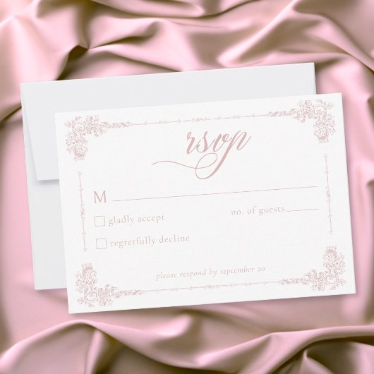 Elegant Vintage Baroque Dusty Pink Wedding 出欠カード