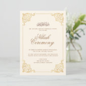 Elegant Vintage Baroque Gold Cream Nikah Ceremony 招待状 (スタンド正面)